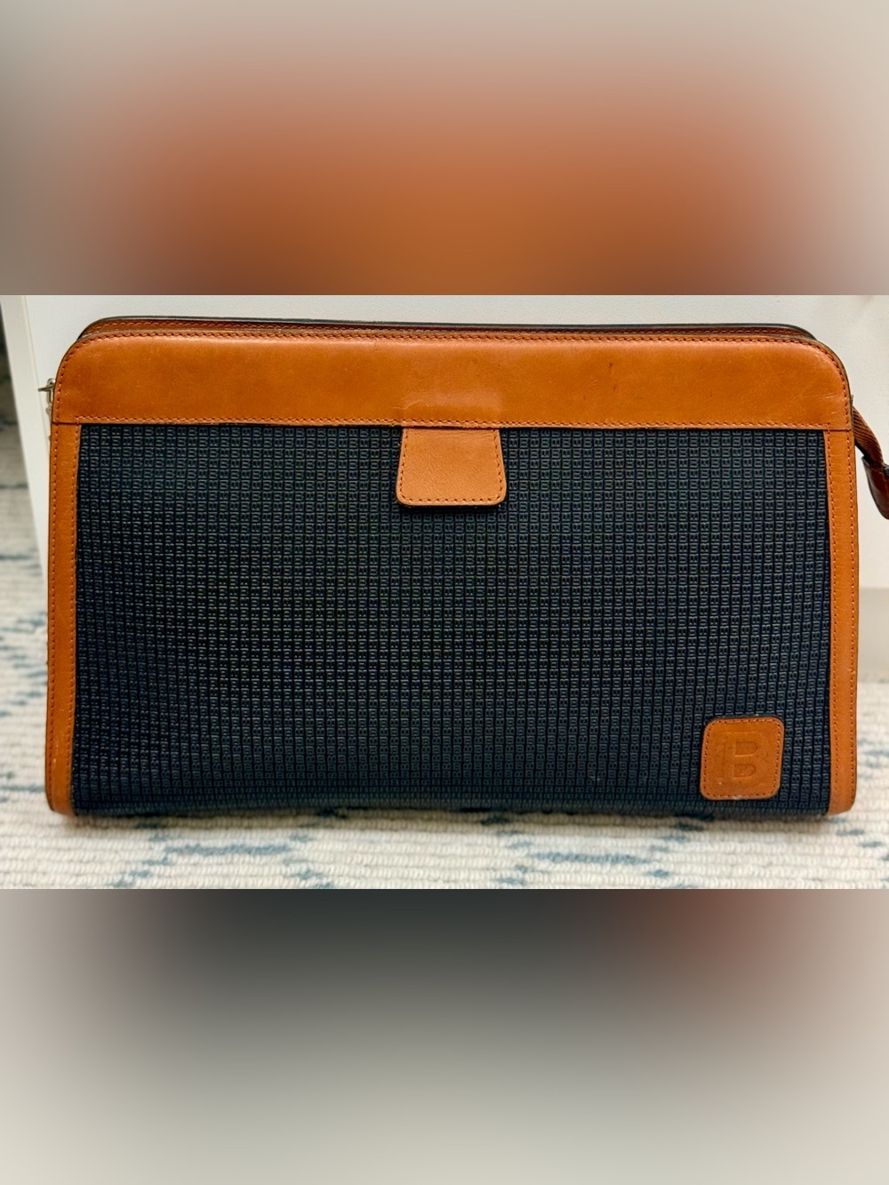BALLY Vintage Unisex 80’s Rare Retro Brown Leather Monogram Clutch/Portfolio Bag